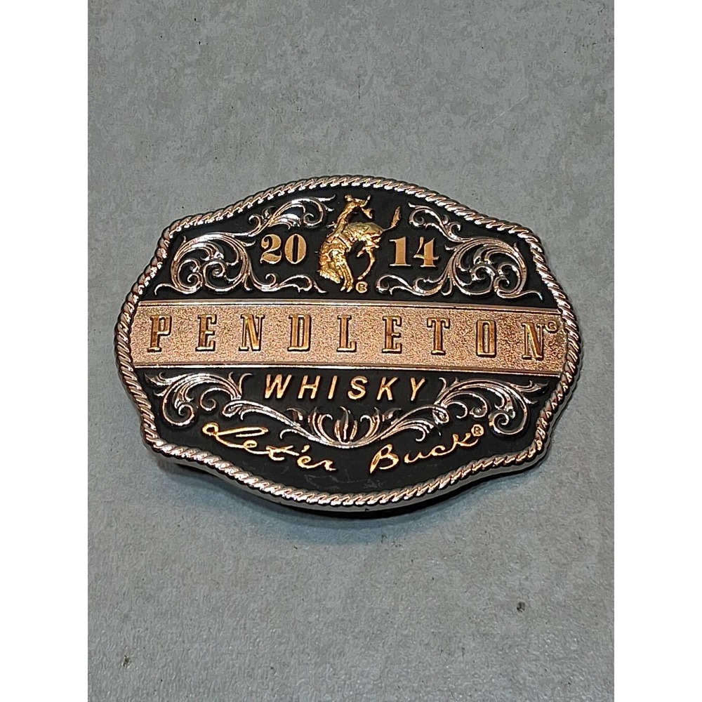 2014 Pendleton Whiskey Let'er Buck Rodeo Cowboy Montana Silversmiths Belt Buckle